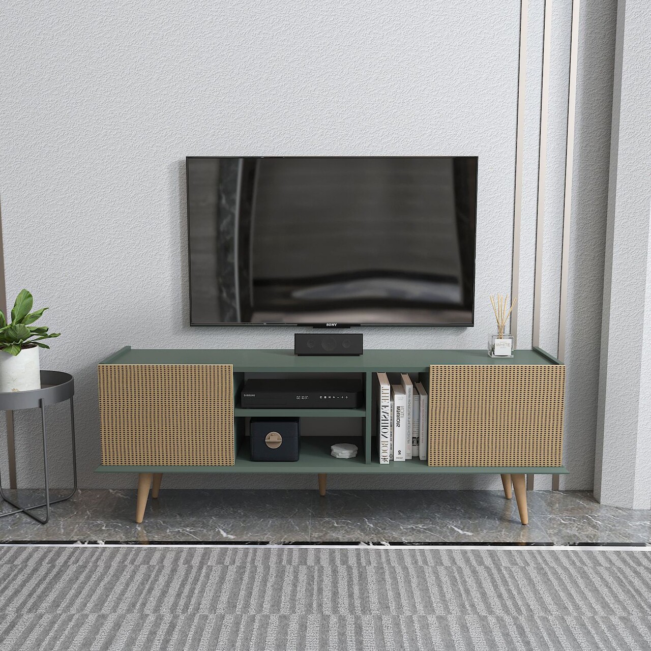Comoda TV, Hanah Home, Ekvador, 154.4x56.6x31.3 cm, Maro deschis / Verde - imagine 6